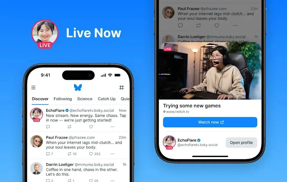 Bluesky, Twitch ve YouTube yayınlarını göstermeye başlıyor
