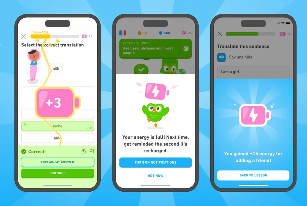 Duolingo, öğrenme deneyimini daha motive edici hale getirmek için enerji sistemine geçiyor