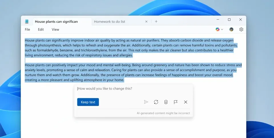 Yapay zekâ destekli Microsoft Not Defteri artık metin yazabiliyor