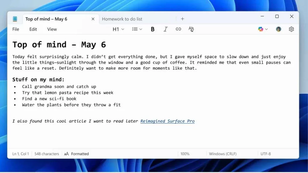 Windows 11 Not Defteri, metin düzenleme özellikleriyle yenileniyor