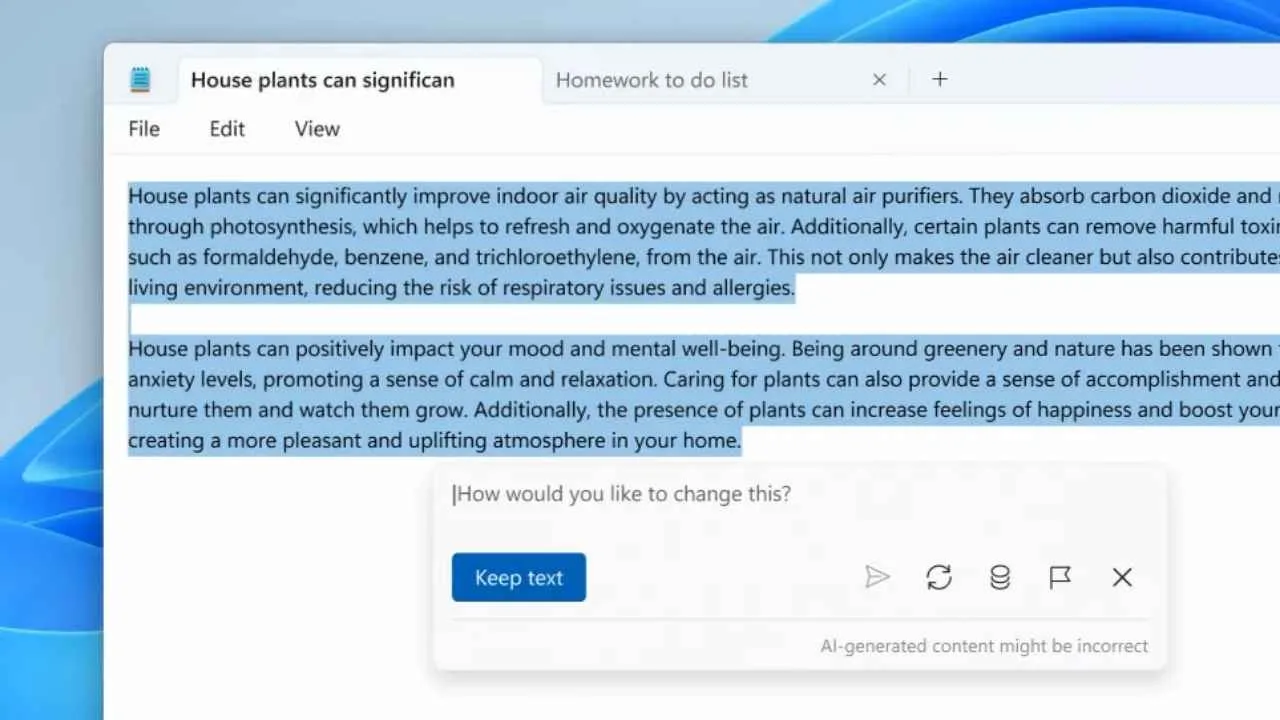 Windows 11 ile Not Defteri uygulamasına yapay zekâ destekli yazma aracı geldi