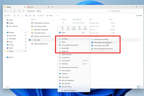 Windows 11’de Dosya Gezgini, yapay zekâ ile dosyaları anında işliyor