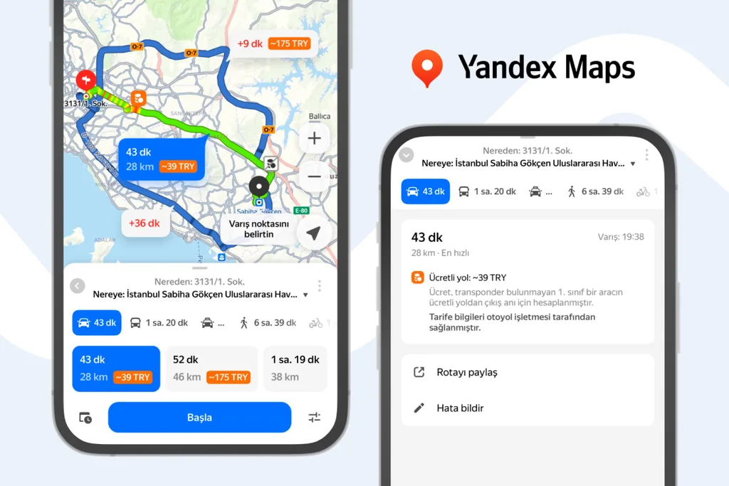 Yandex Maps, sürücülere rota üzerindeki geçiş ücretlerini artık açıkça gösteriyor