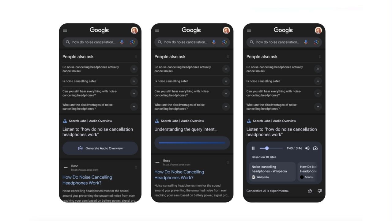 google arama sonuçları ai sesli özet