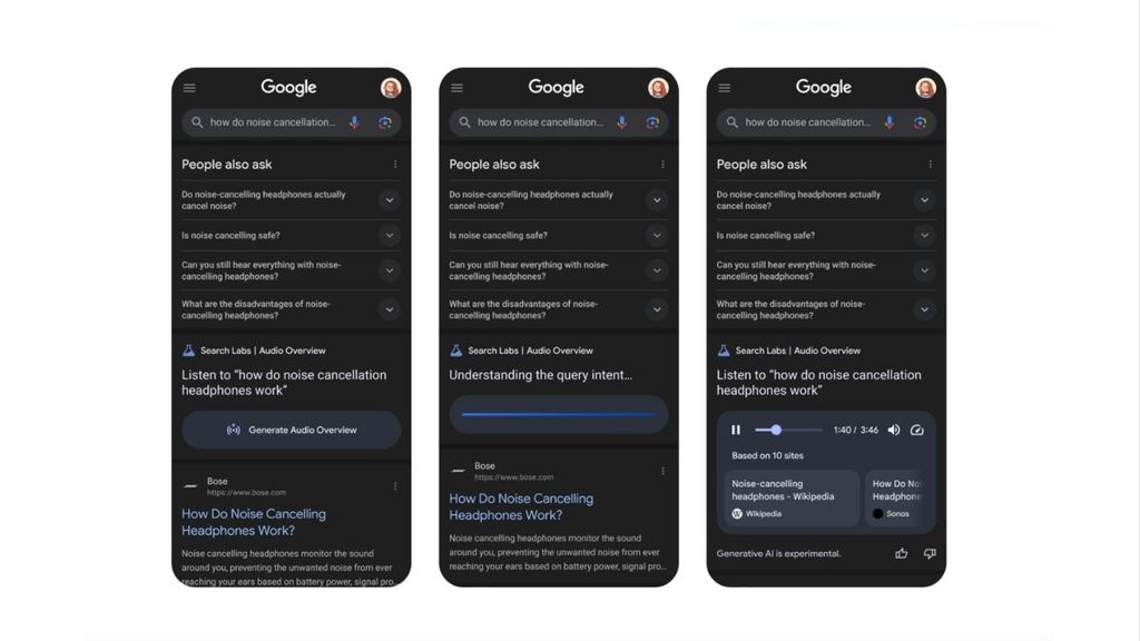 google arama sonuçları ai sesli özet