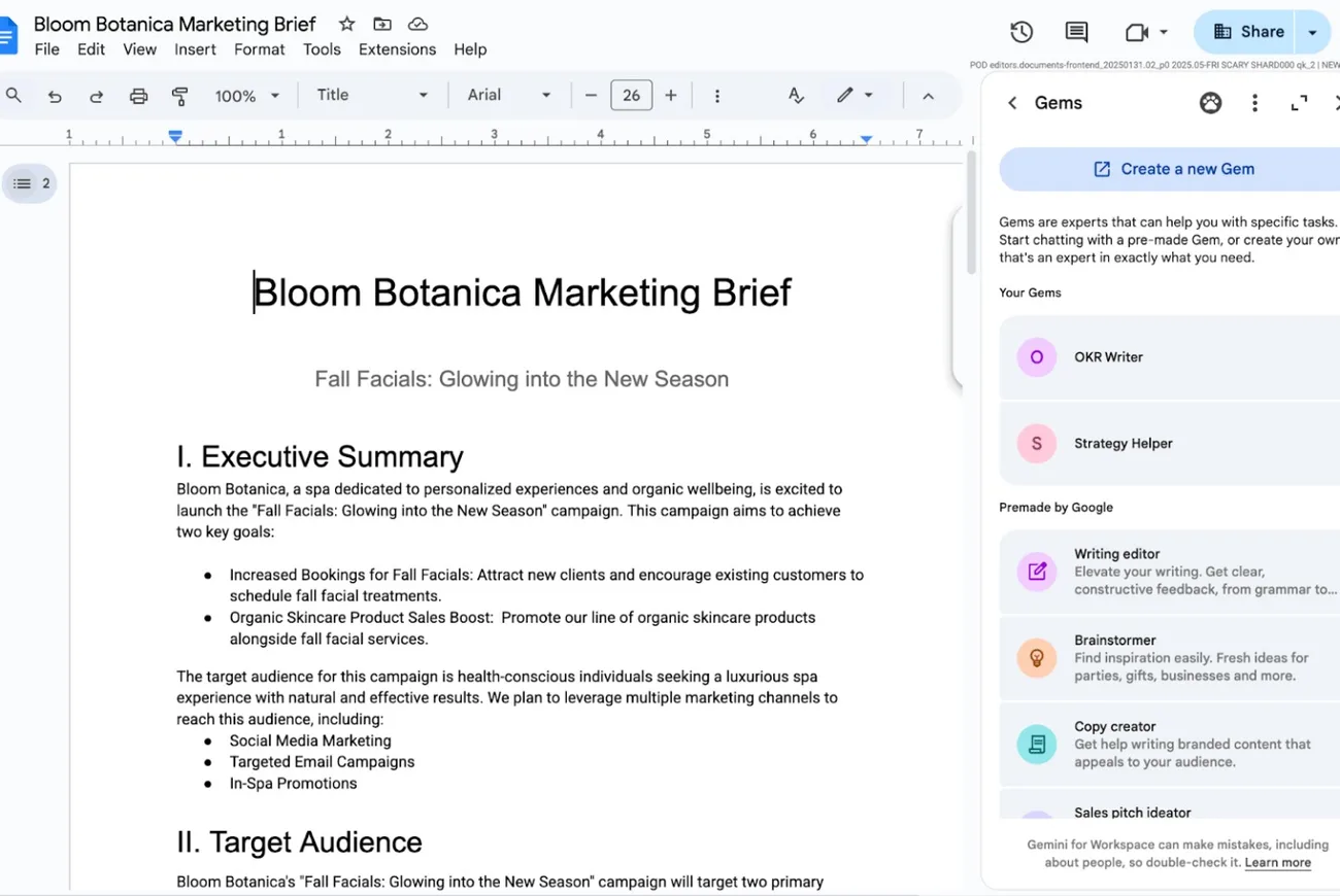 Gemini’ın kişiselleştirilmiş Gems botları artık Gmail, Docs ve Sheets içinde kullanılabiliyor
