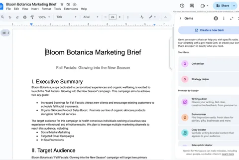 Gemini’ın kişiselleştirilmiş Gems botları artık Gmail, Docs ve Sheets içinde kullanılabiliyor