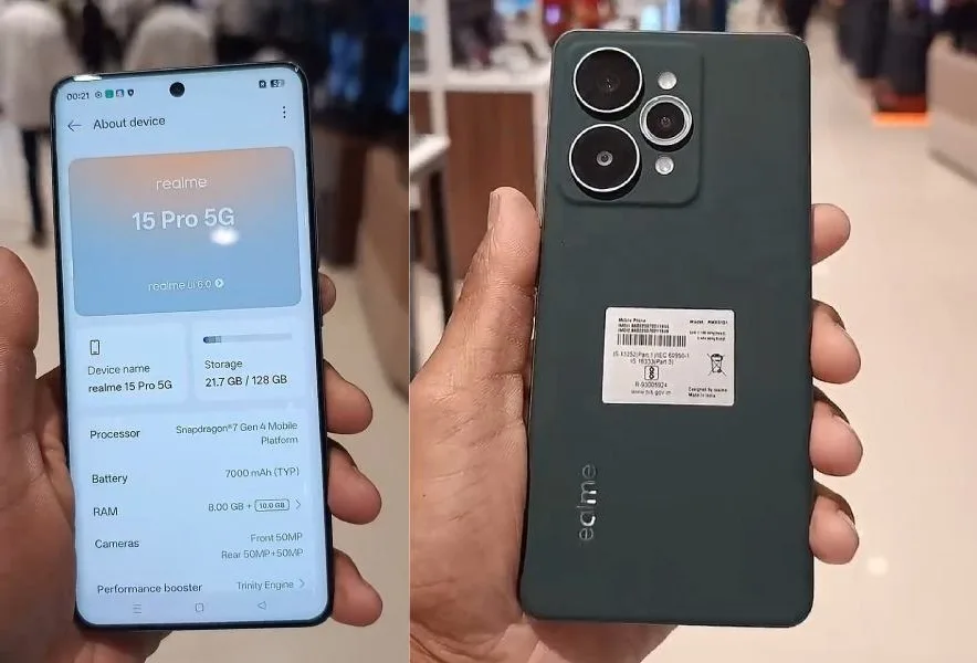 Realme 15 Pro 5G’nin canlı görseli, 50 MP çift kamerasını ve 7000 mAh pilini ortaya çıkardı