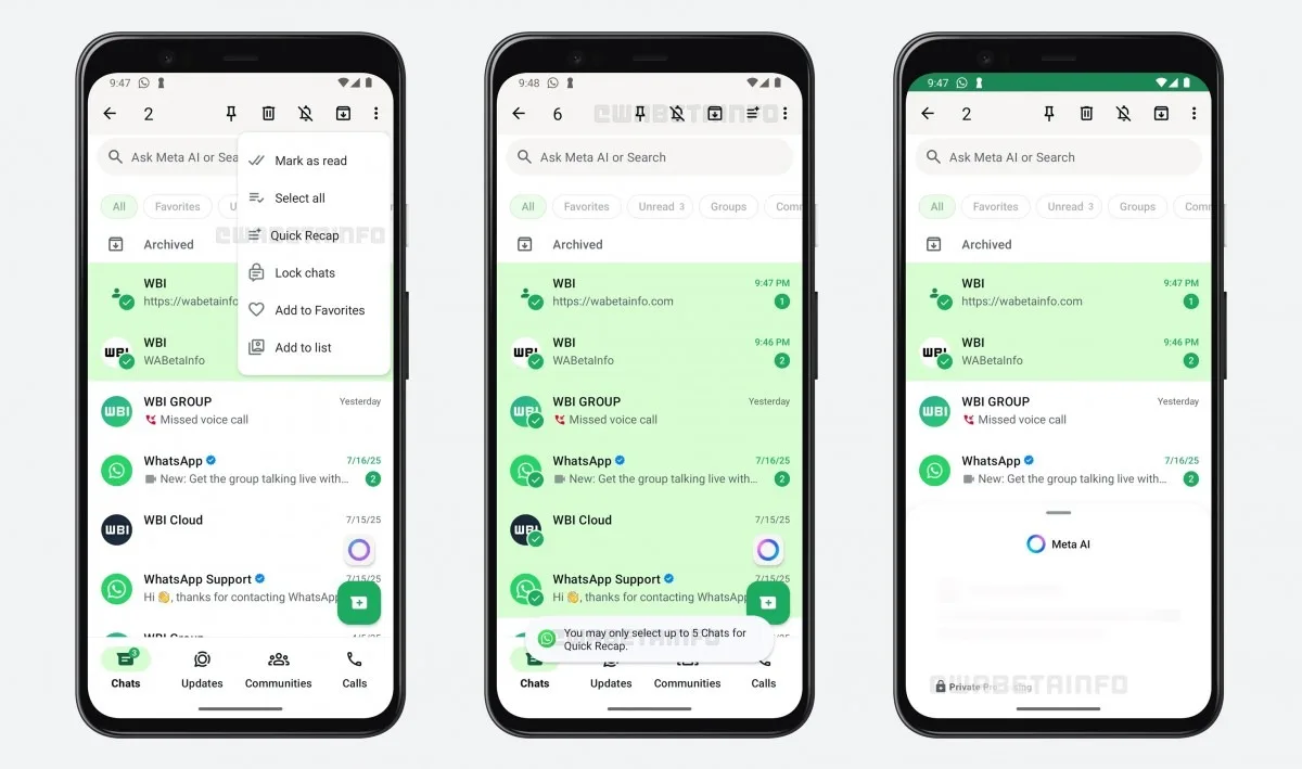WhatsApp, beş sohbeti aynı anda özetleyebilen yeni özelliğini test ediyor