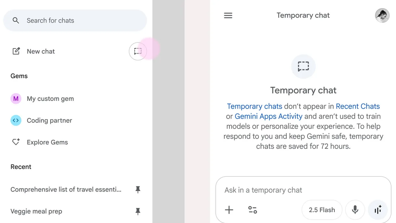 Google, Gemini’a geçici sohbet ve hafıza özelliği ekliyor