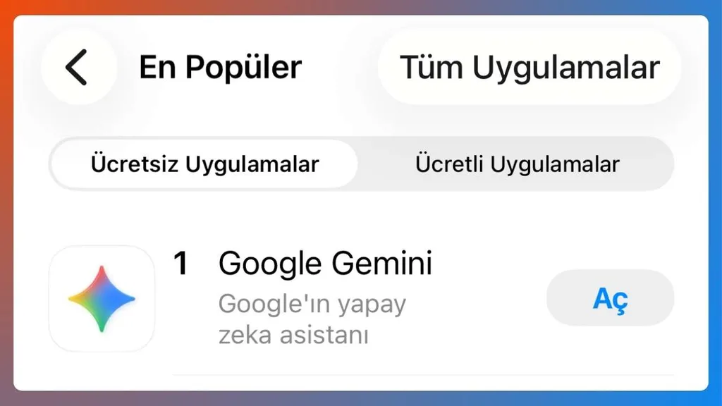 Google Gemini iOS uygulaması Türkiye’de ücretsiz listesinde zirvede