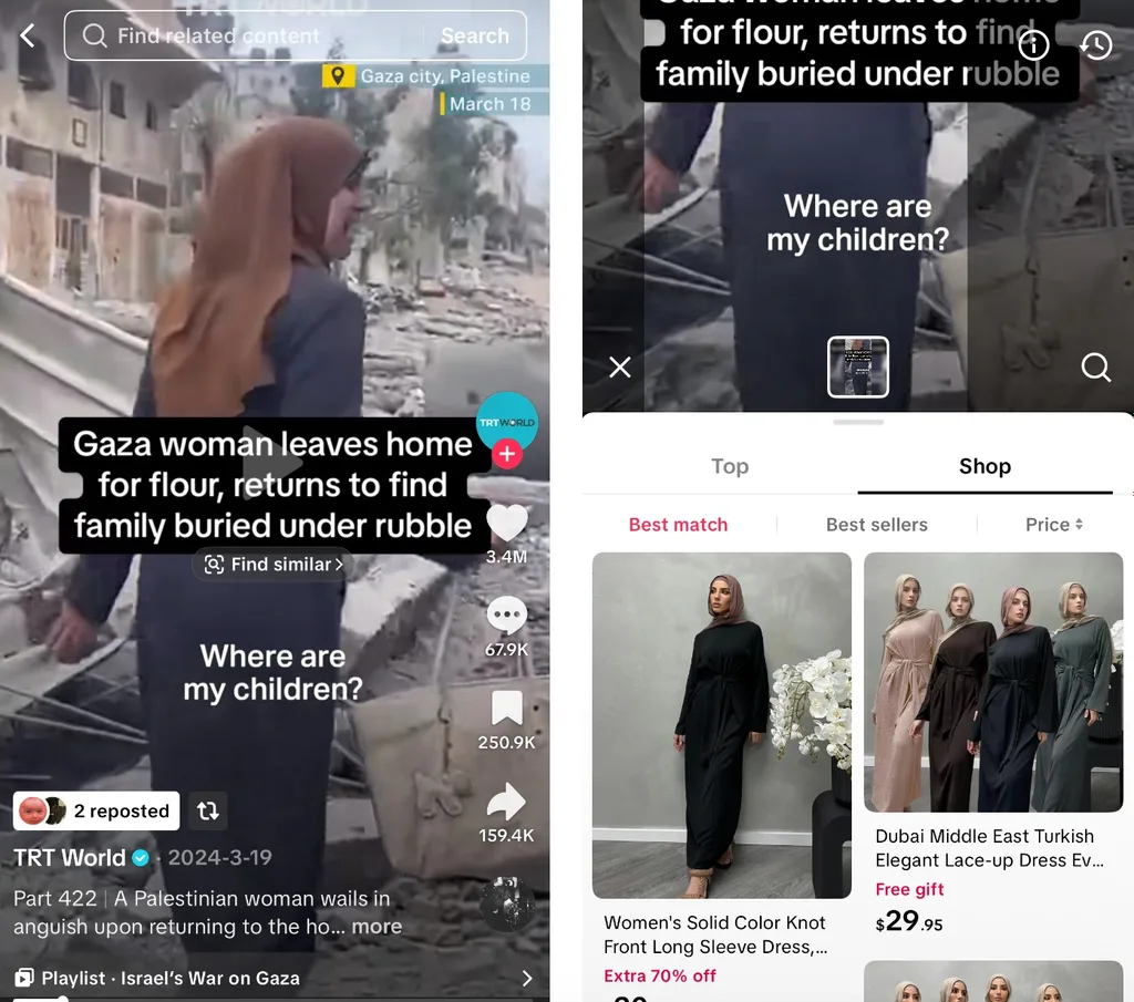 TikTok’un yapay zekâ sistemi Gazze videolarına alışveriş etiketleri ekliyor