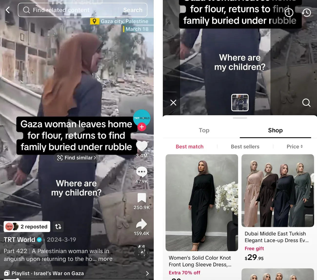 TikTok’un yapay zekâ sistemi Gazze videolarına alışveriş etiketleri ekliyor