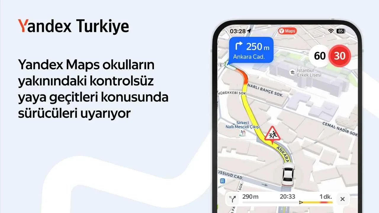 Yandex Maps okul bölgelerindeki geçitlerde sürücüleri sesli ve görsel bildirimlerle uyaracak