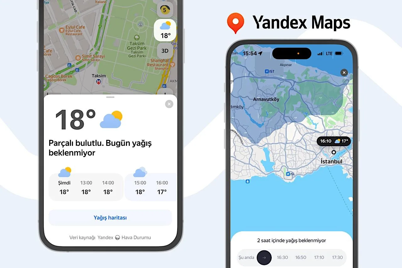 Yandex Maps, harita üzerinden gerçek zamanlı hava durumu bilgisi sunmaya başladı