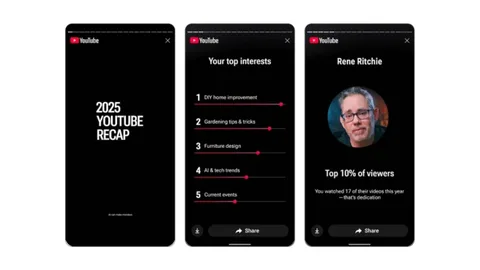 YouTube, 2025 izleme verilerini kullanıcıya özel Recap ile sunmaya başladı