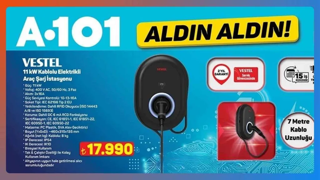 A101 raflarında Vestel imzalı 11 kW araç şarj istasyonu yer alacak