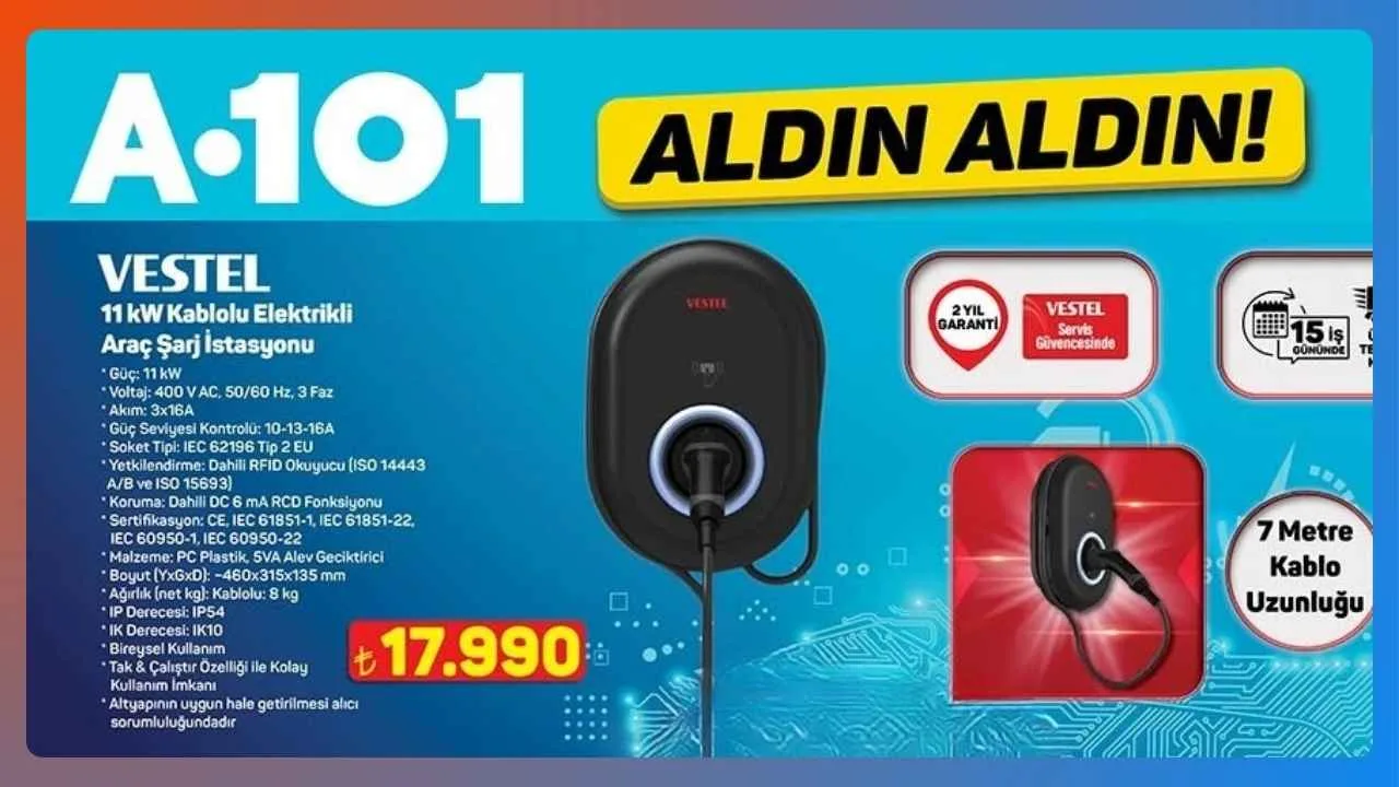 A101 raflarında Vestel imzalı 11 kW araç şarj istasyonu yer alacak
