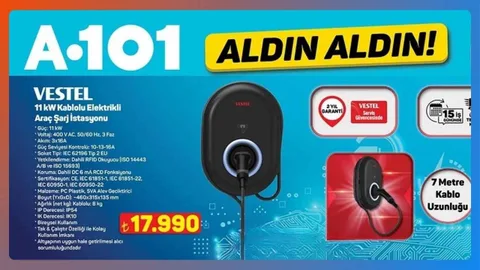 A101 raflarında Vestel imzalı 11 kW araç şarj istasyonu yer alacak