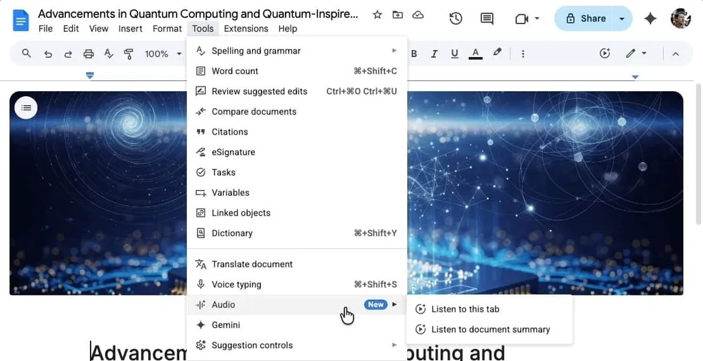 Google Dokümanlar’a Gemini dokunuşu: Belgeler artık kendini sesli özetliyor