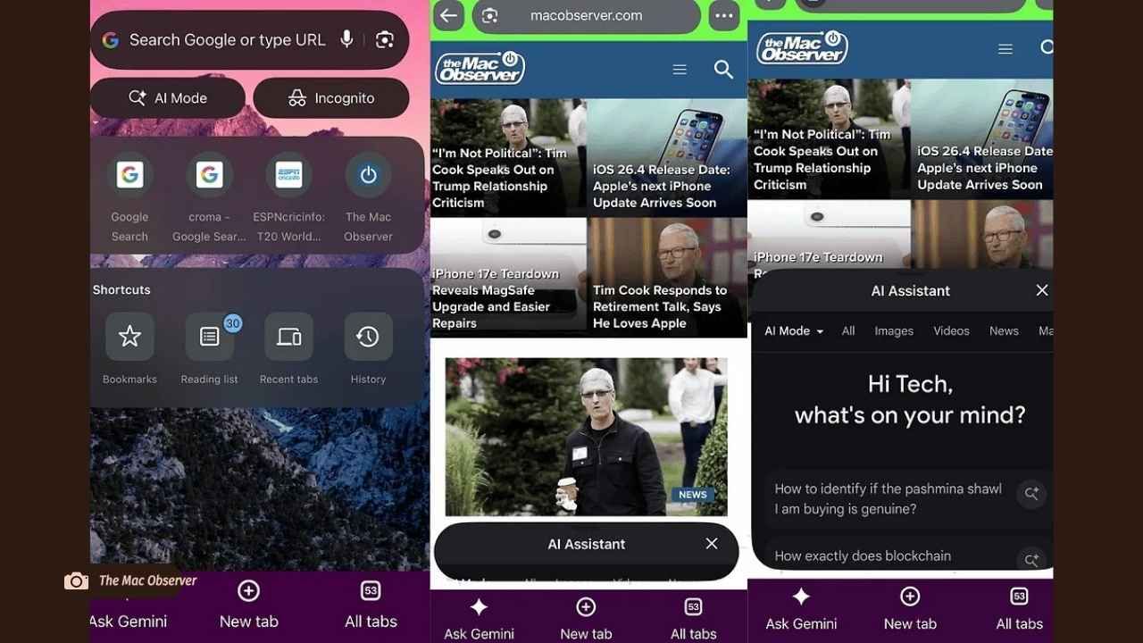 Chrome iOS’a Gemini butonu ekledi: Sayfadan çıkmadan soru soruyorsunuz