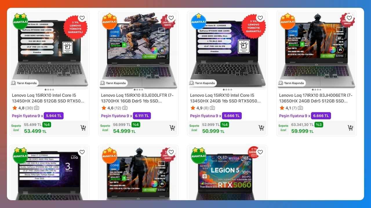 Hepsiburada’da seçili Lenovo LOQ ve Legion laptoplarda 2.000 TL sepet indirimi var (Mart 2026)