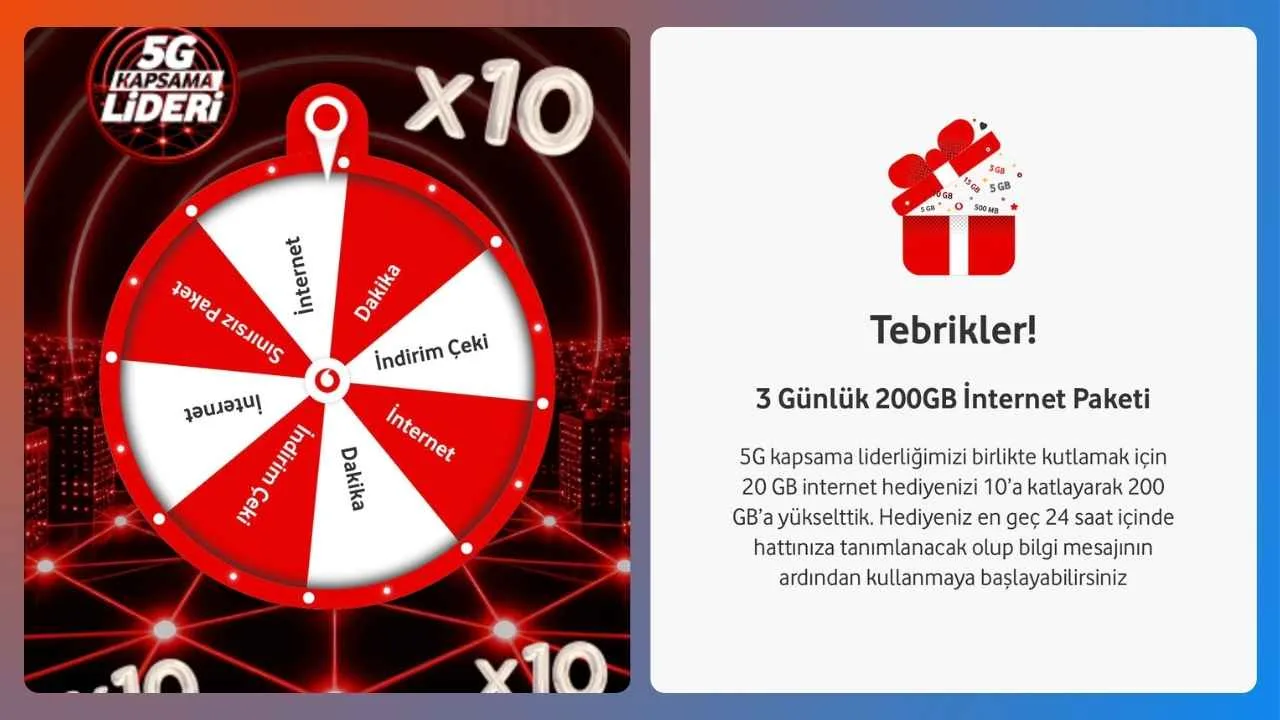 Vodafone 5G için Hediye Çarkı internetini 10’a katlıyor