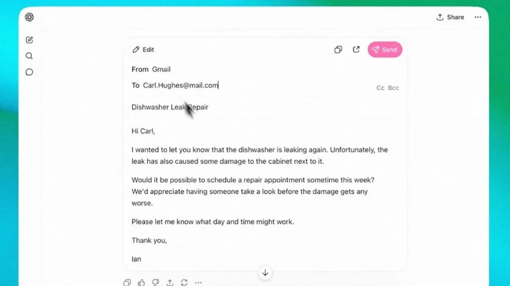 ChatGPT, Gmail’den e-posta göndermeye başladı