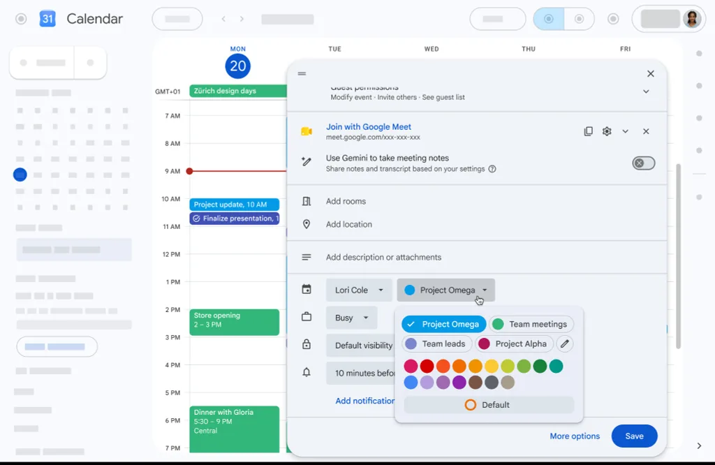 Google Takvim artık etkinlikler için yüzlerce renk seçeneği sunuyor