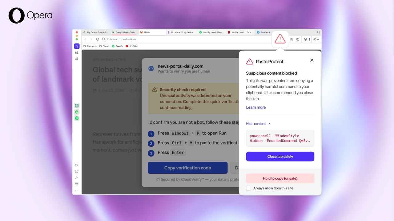 Opera Paste Protect, ClickFix tuzaklarını panoda durduruyor