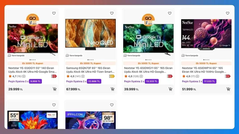 5000 TL kupon çıktı: 98 inç dev ekran televizyon listeye girdi