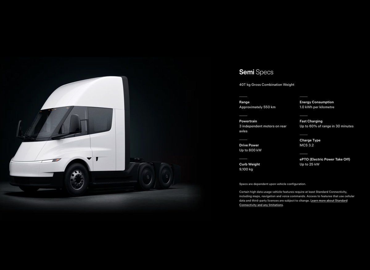 Tesla Semi Avrupa’da 550 km menzil ve 800 kW güç sunuyor