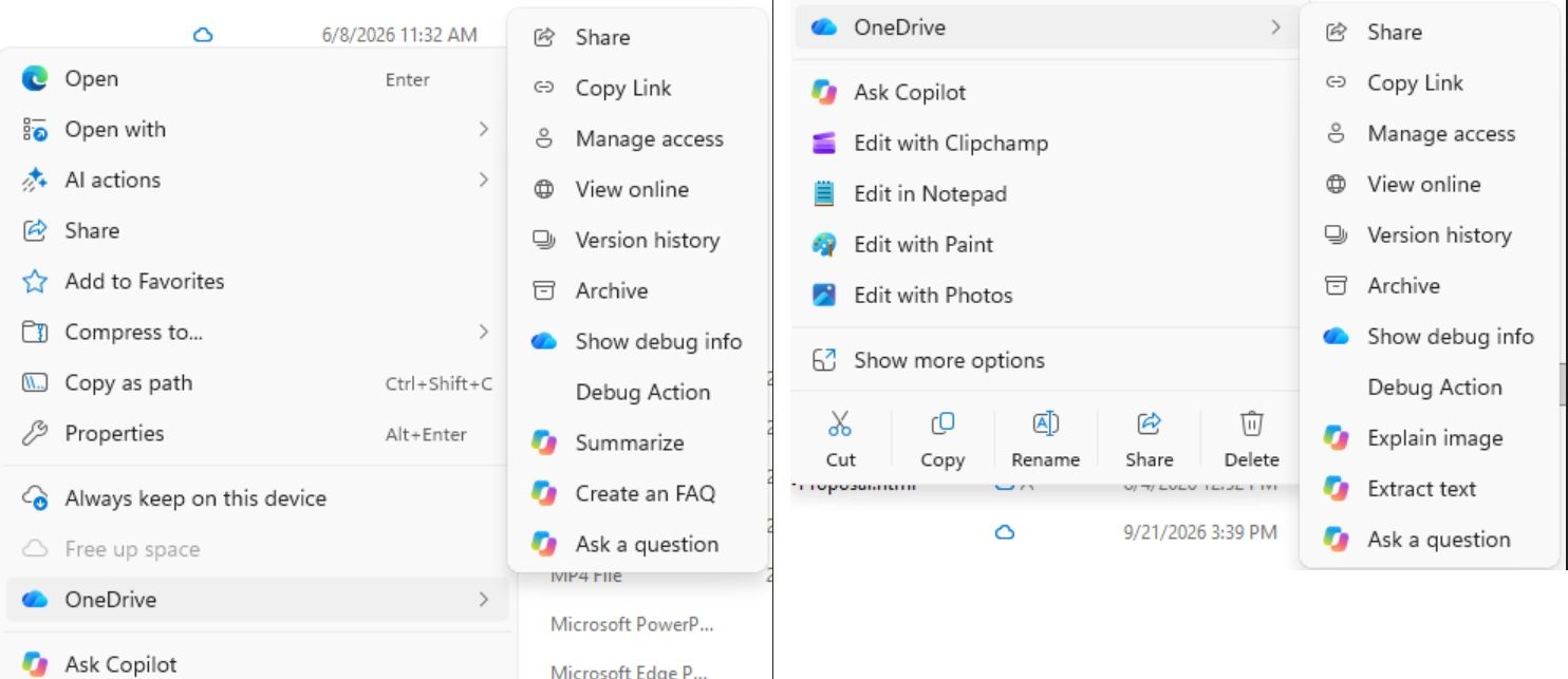 Microsoft, Windows 11’in sağ tık menüsünden sekiz Copilot komutunu kaldırıyor