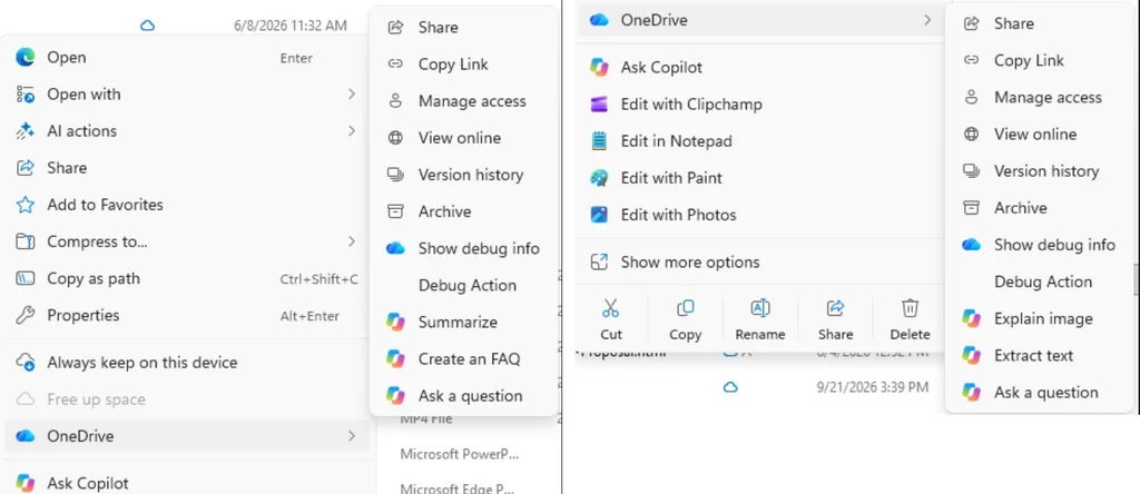 Microsoft, Windows 11’in sağ tık menüsünden sekiz Copilot komutunu kaldırıyor
