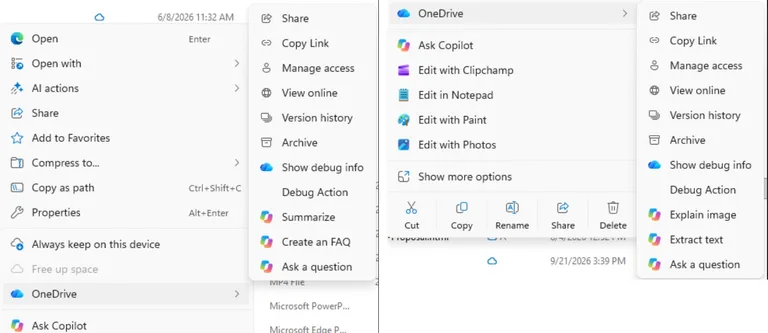 Microsoft, Windows 11’in sağ tık menüsünden sekiz Copilot komutunu kaldırıyor