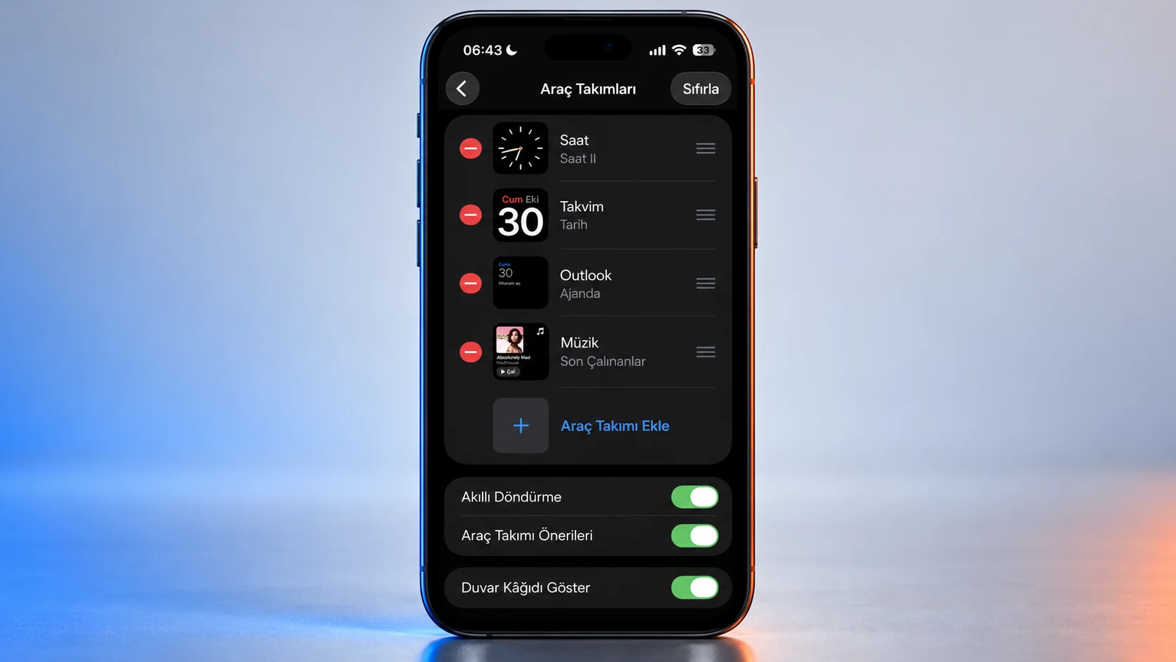 iPhone’da CarPlay Araç Takımları, Akıllı Döndürme ve Araç Takımı Önerileri ayarları