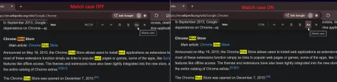Chrome, Ctrl+F aramalarında büyük ve küçük harf ayrımını deniyor