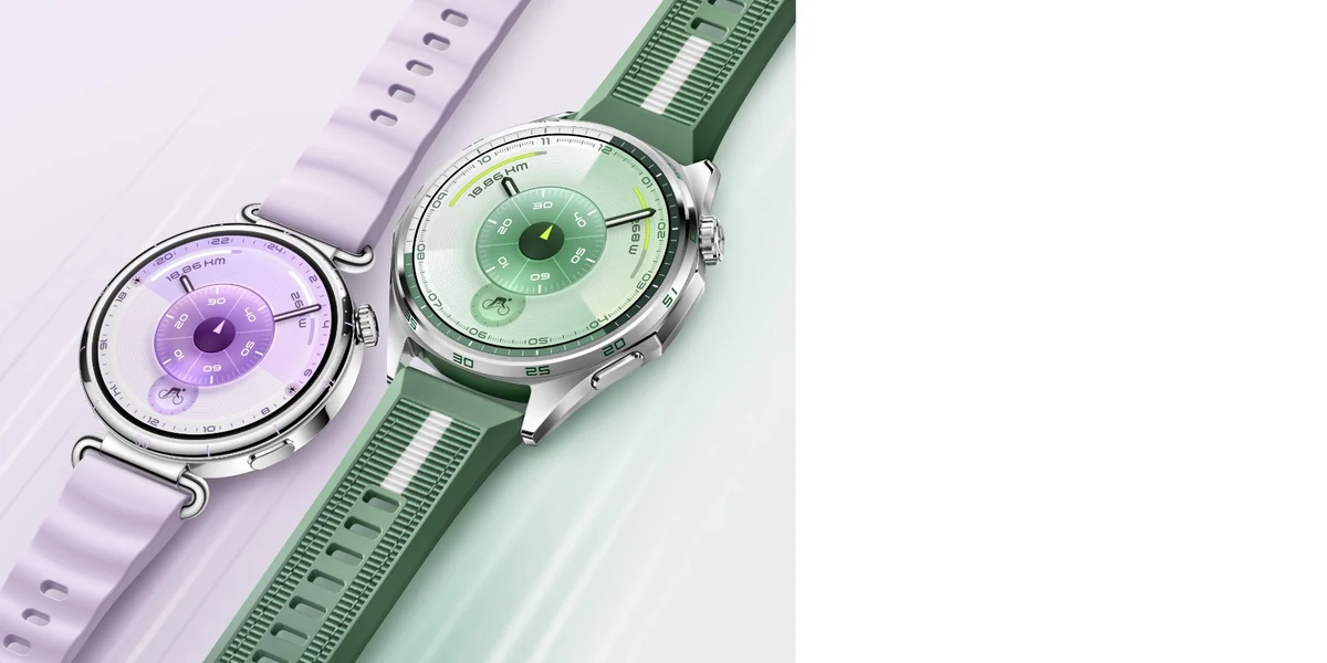 Mor ve yeşil kayışlı HUAWEI WATCH GT 6 akıllı saatler