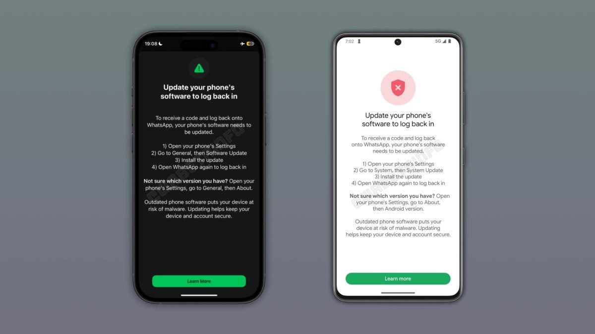 WhatsApp’a giriş için telefonunuzu güncellemeniz gerekebilir