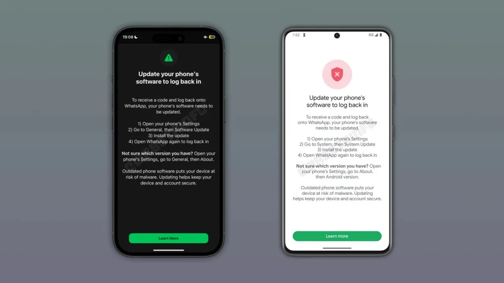 WhatsApp’a giriş için telefonunuzu güncellemeniz gerekebilir
