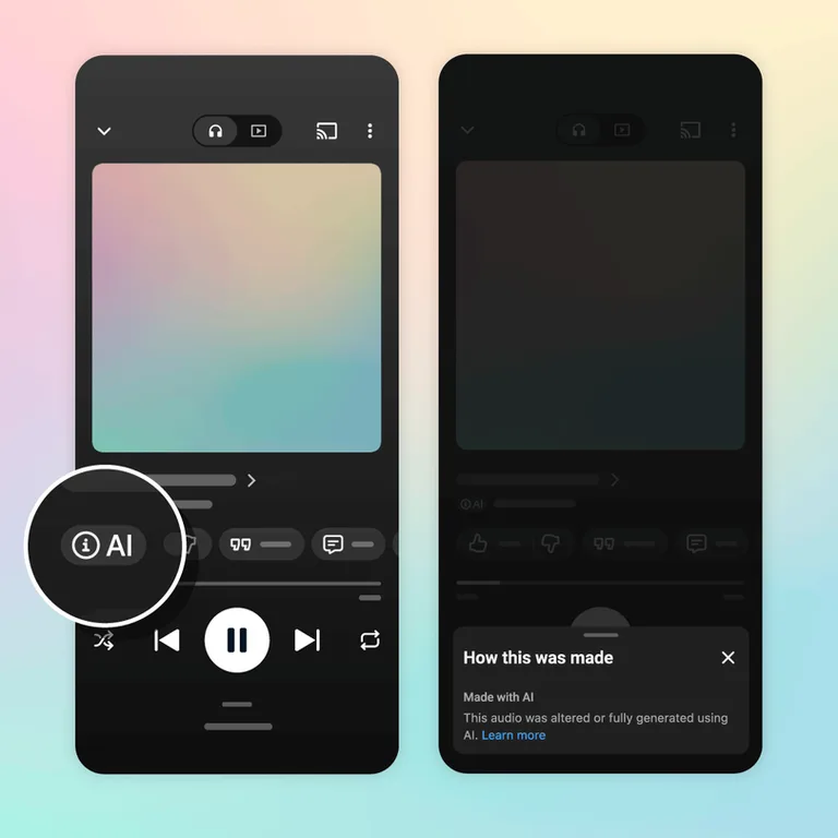 YouTube Music, yapay zeka şarkılarını oynatıcıda etiketliyor
