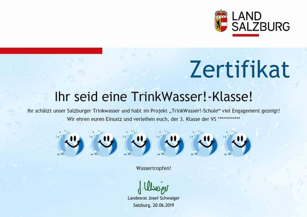 TrinkWasser!Schule – Zertifikat