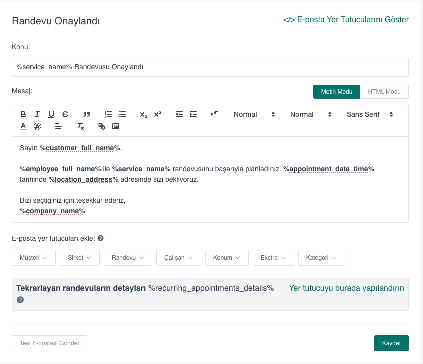 Randevu Onayı E-Posta Şablon Örneği